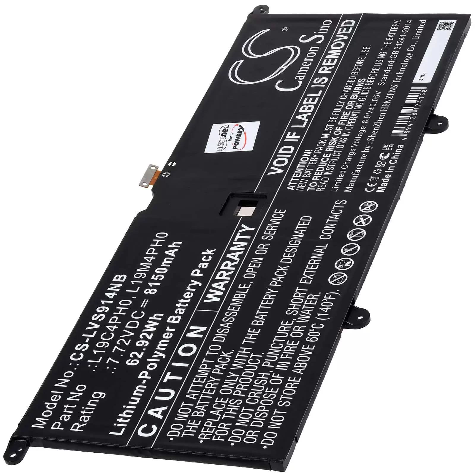 Batterie pour ordinateur portable Lenovo Yoga Slim 9 14ITL5 82D1002VIV, type L19C4PH0 - 7,72V - 8150 mAh