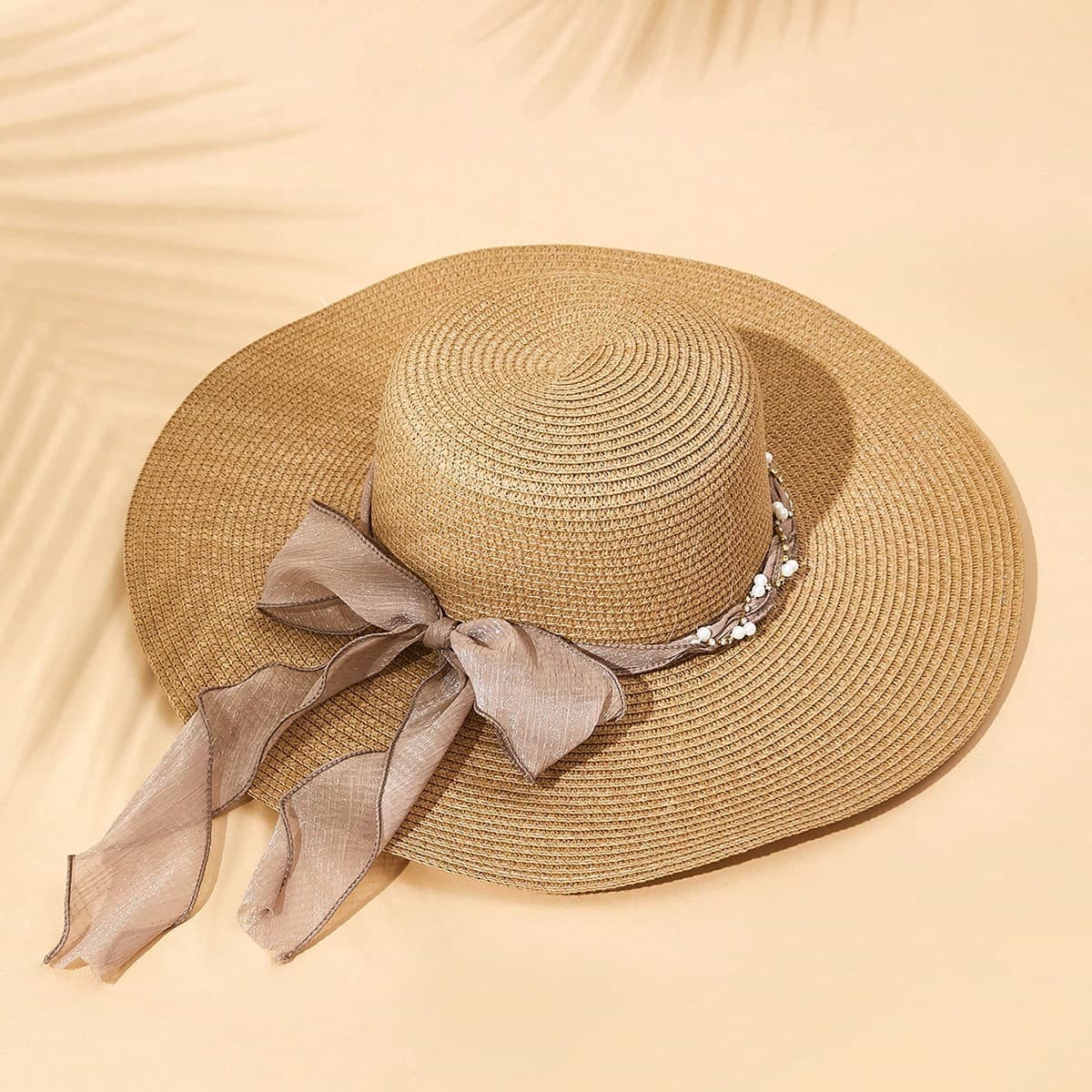 1pc Femmes mignon, Fondamentaux, ancien chapeau de paille avec des dÃ©tails de texture tels que la perle