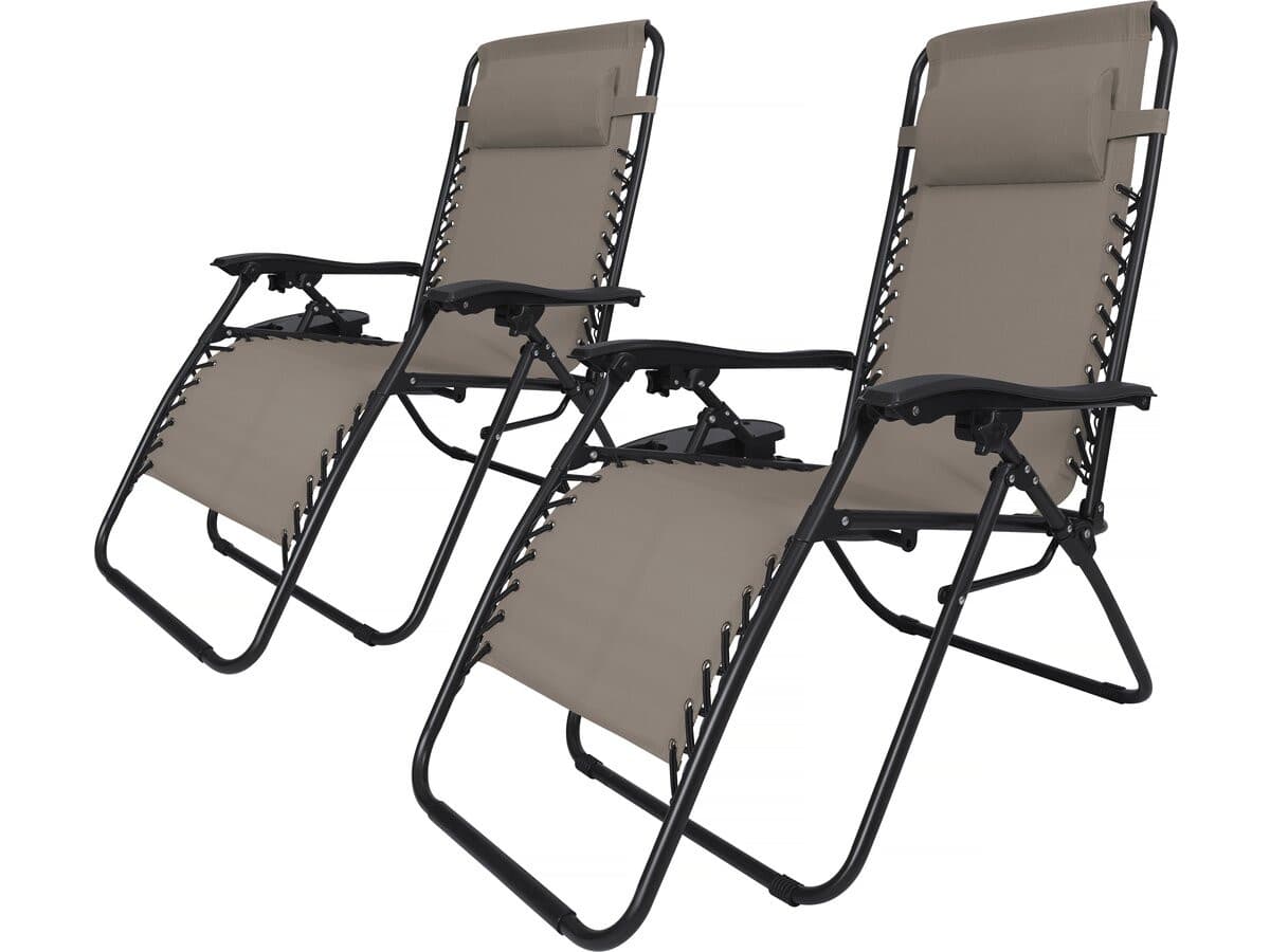 Lot de 2 Fauteuils de jardin inclinable zéro gravité "Sintra" - Taupe