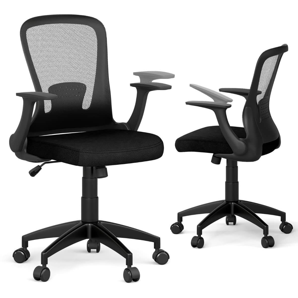 CostwayChaise de Bureau Ergonomique en Maille Chaise Exécutive Réglable en Hauteur avec Dossier Réglable Accoudoirs Relevables et Support Noir