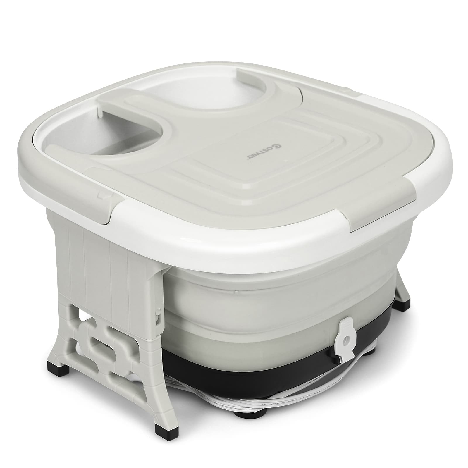 CostwayBain de Pieds Thalasso Balnéothérapie avec Télécommande Cuve Repliable Lumière Infrarouge avec Massage à Bulles et Vibration Gris