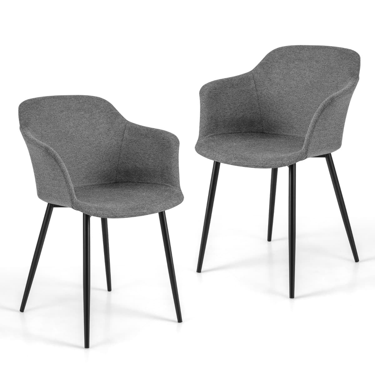 CostwayFauteuil Scandinave Lot de 2 Fauteuil Salon Rembourrées avec Accoudoirs Hauteur d'Assise 46 cm 4 Pieds en Métal Charge 150 KG Gris
