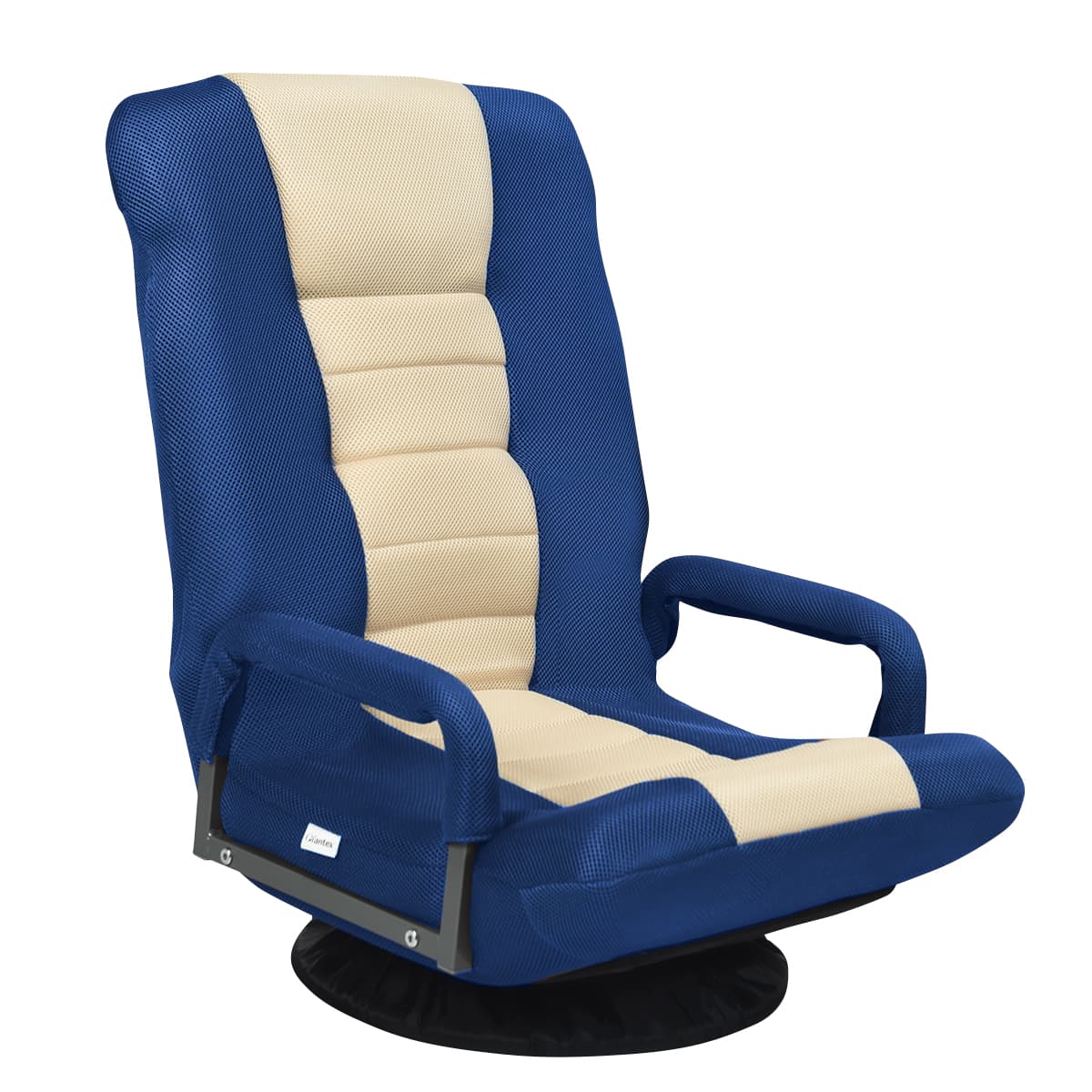 CostwayFauteuil Pliable de Sol avec Accoudoirs Dossier Réglable sur 6 Positions et Base Pivotante à 360° Cadre en Fer Robuste 6 Couleurs Bleu Foncé
