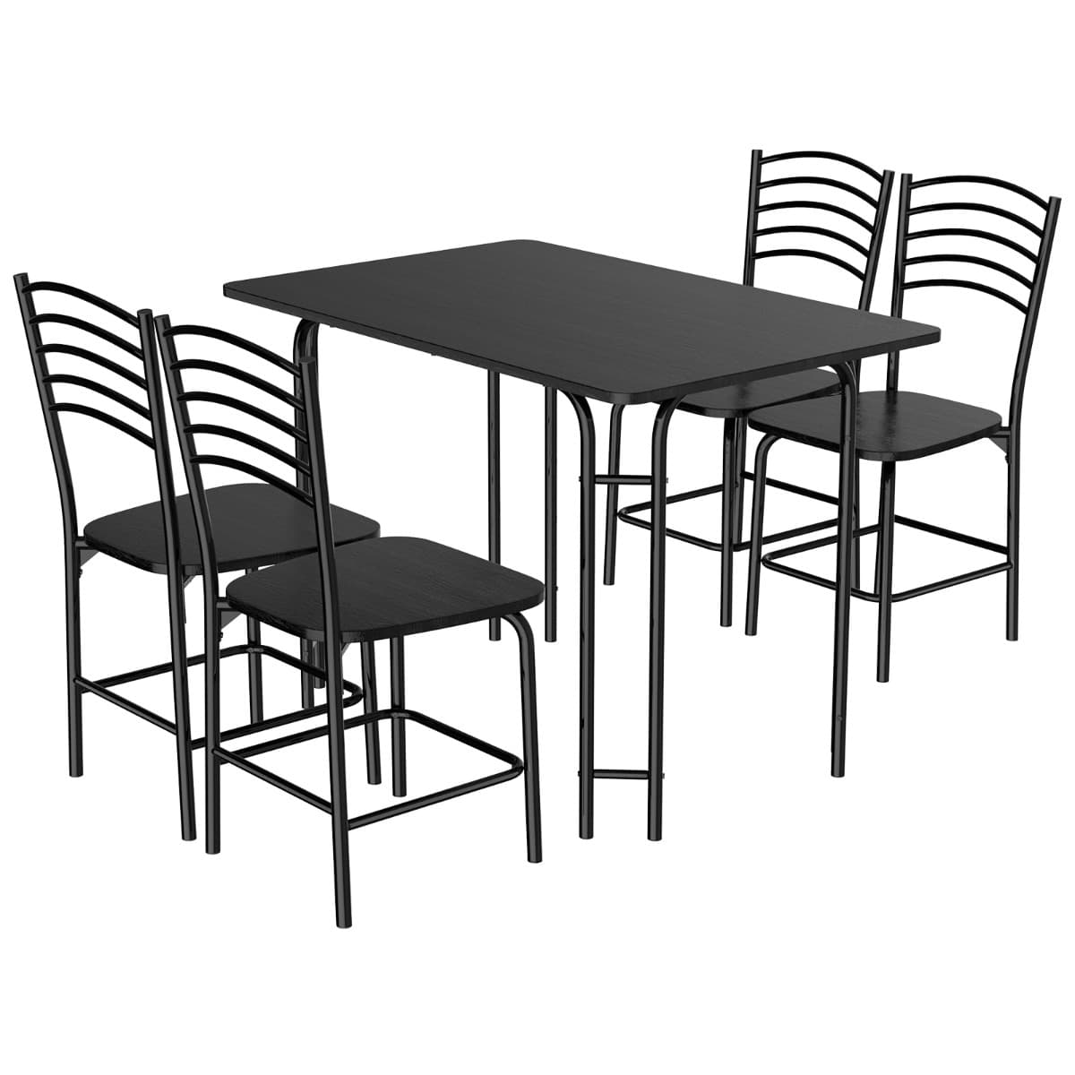 CostwayEnsemble Table de Cuisine avec 4 Chaises Cadre en Métal Laqué Table Petit-Déjeuner pour Salle à manger Noir