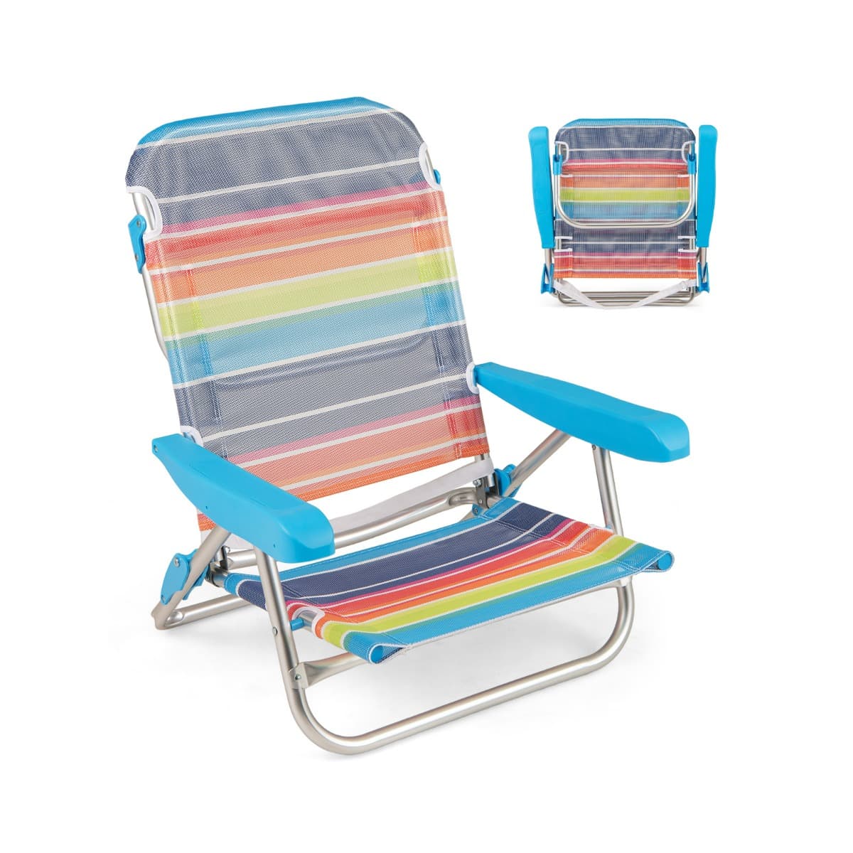 CostwayLot de 2 Chaises de Plage Pliables Inclinables Sur 4/5 Positions avec Accoudoirs Sangle de Transport Capacité de Charge de 150Kg Coloré