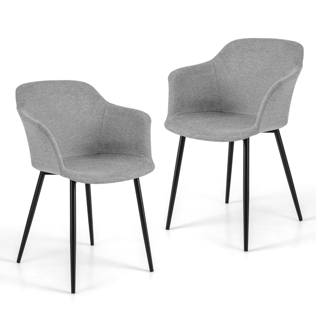 CostwayFauteuil Scandinave Lot de 2 Fauteuil Salon Rembourrées avec Accoudoirs Hauteur d'Assise 46 cm 4 Pieds en Métal Charge 150 KG Blanc