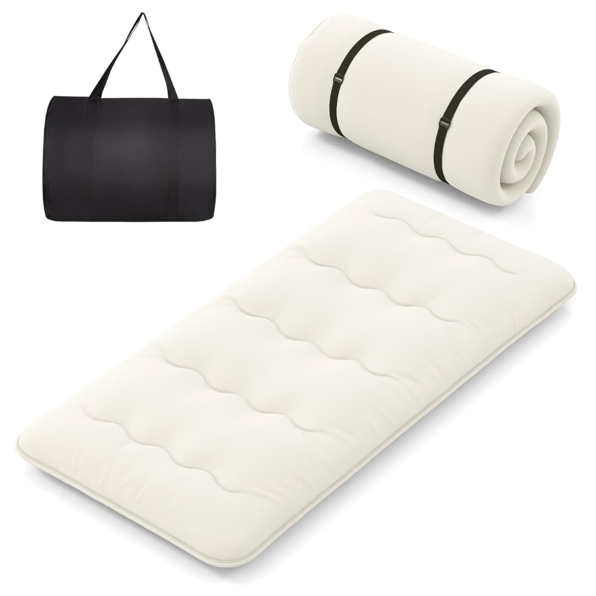 CostwayMatelas Roulé Au Sol avec Housse Lavable Matelas de Couchage Portable et Pliable avec Sac de Transport Twin Beige