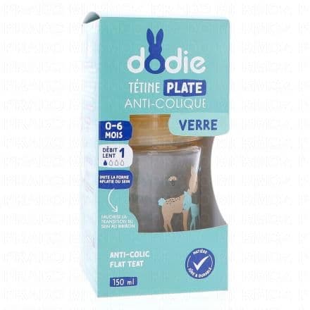 DODIE Biberon Sensation+ en verre anti-colique tétine plate 150ml biche